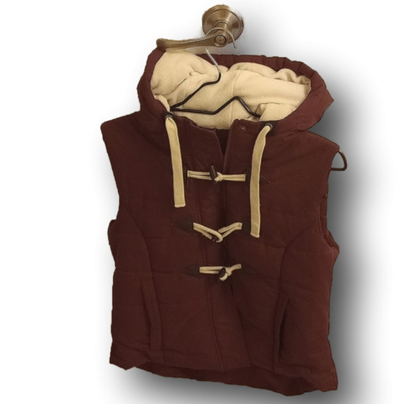 Atmosphere puffy vest‎ jacket with hood, size 12, maroon - Picture 1 of 5